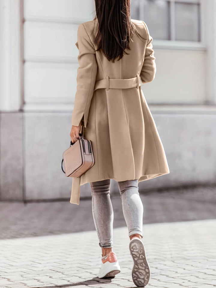 Drune | Damen Doppelknopf Wollmix Trenchcoat Slim Fit, Kniehöhe