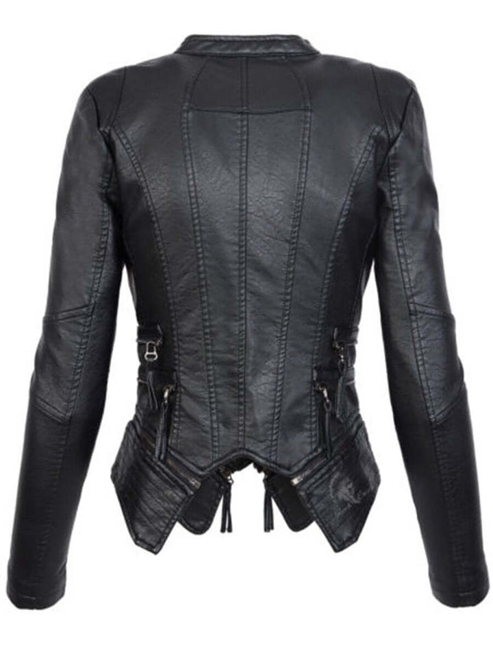 Drune | Damen Slim Fit PU-Lederjacke mit Reißverschlussnähten