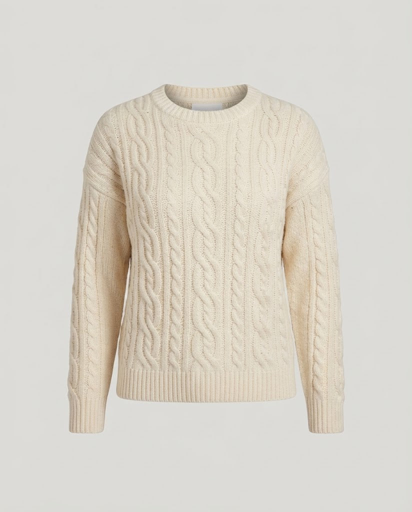 Damen Grobstrickpullover mit Zopfmuster, Oversize‑Schnitt und Rundhalsausschnitt Drune