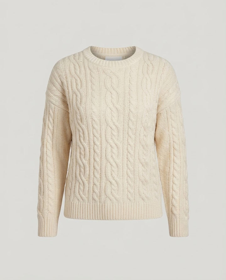 Damen Grobstrickpullover mit Zopfmuster, Oversize‑Schnitt und Rundhalsausschnitt Drune
