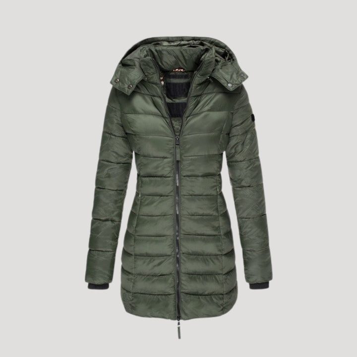 Drune | Damen langer gepolsterter Wintermantel mit Kapuze Pufferjacke