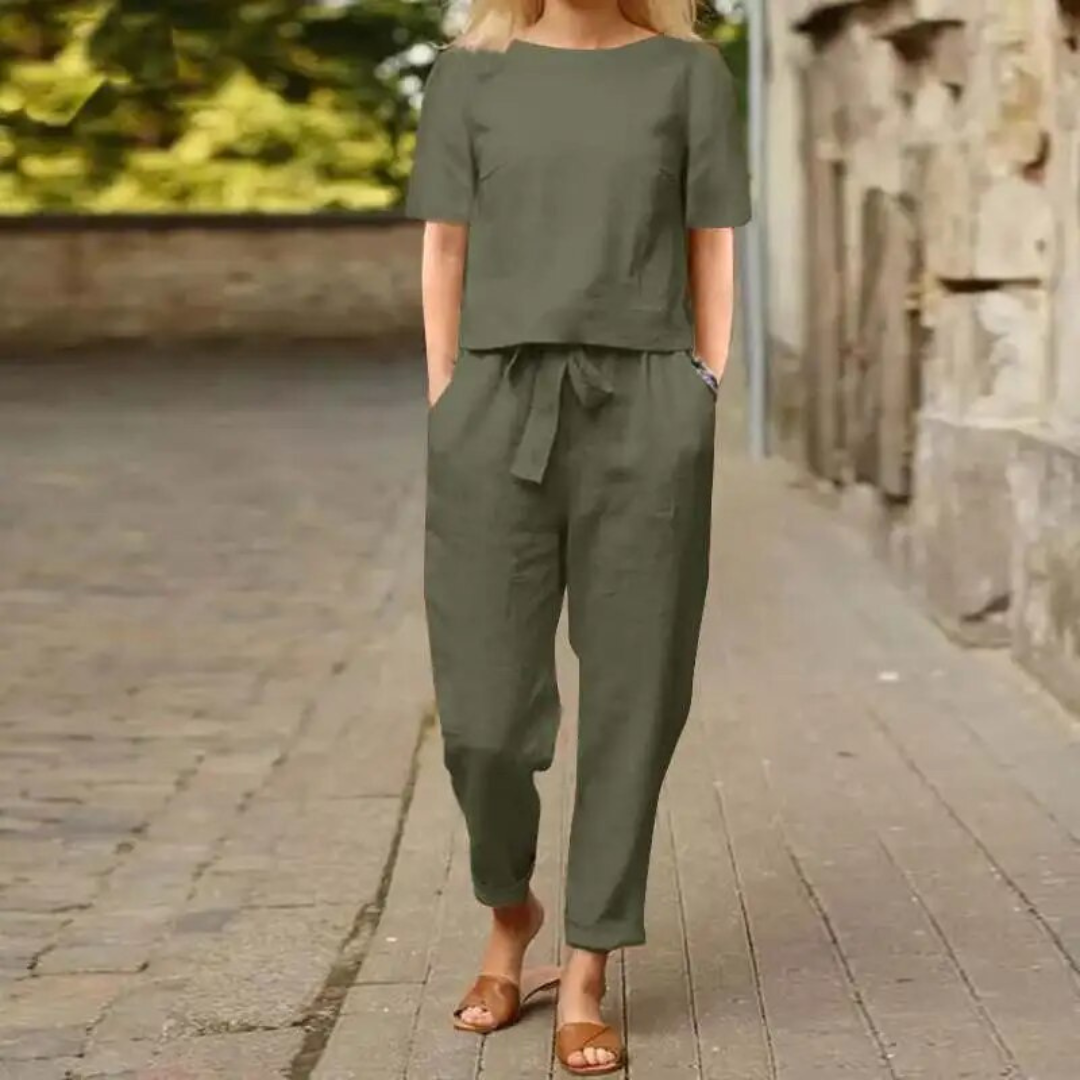 Drune | Elegantes und Bequemes Zweiteiliges Leinen Satz für Damen