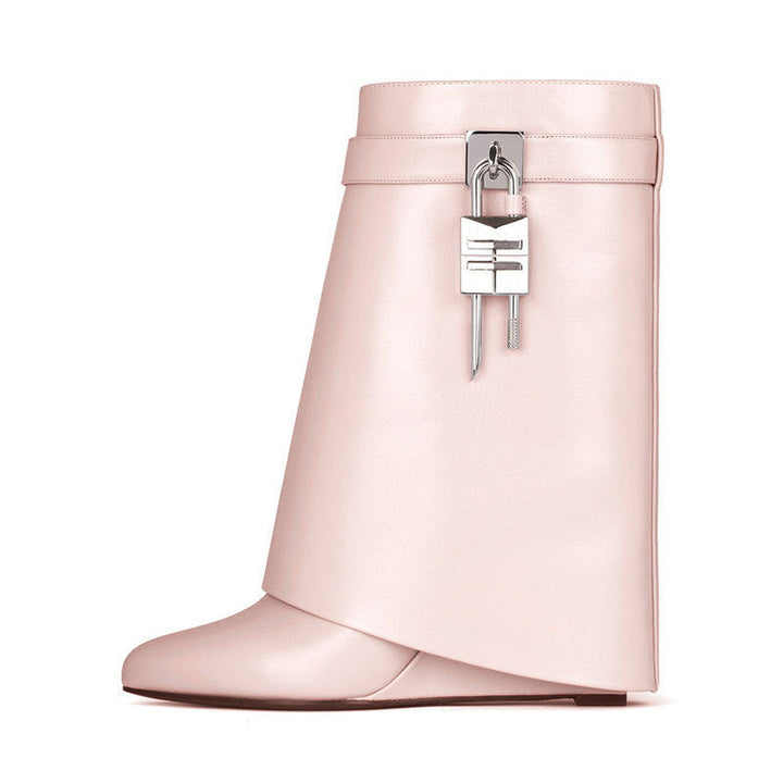 Drune | Damenmode Schräge Ferse Rundzehen Lederoberfläche Hoher Absatz Reißverschluss Kurze Stiefel