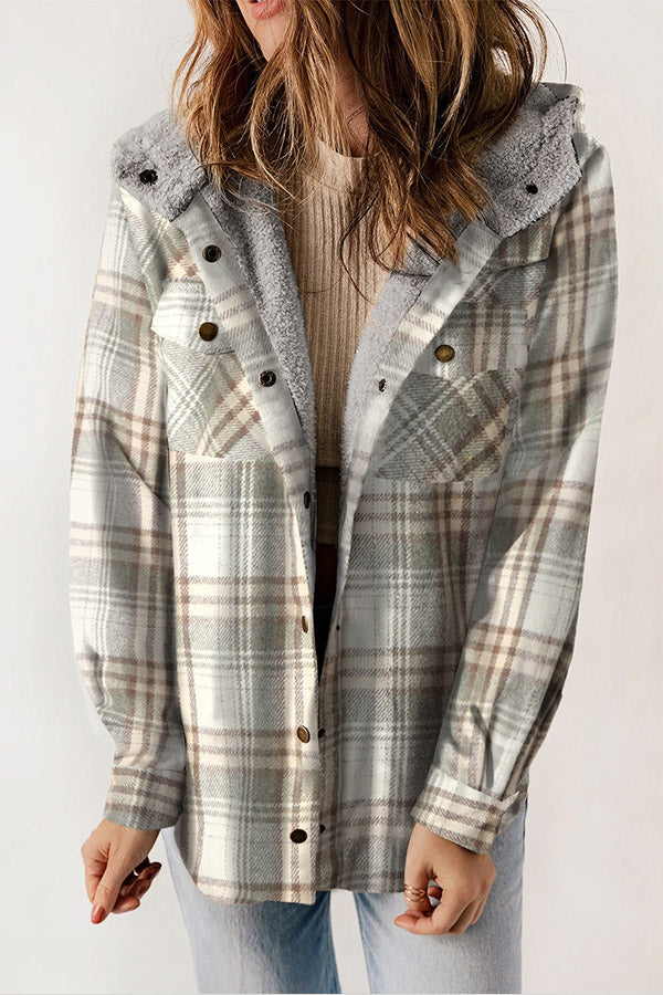 Drune | Knopf Sherpa gefütterte Kapuzen-Flanelljacke