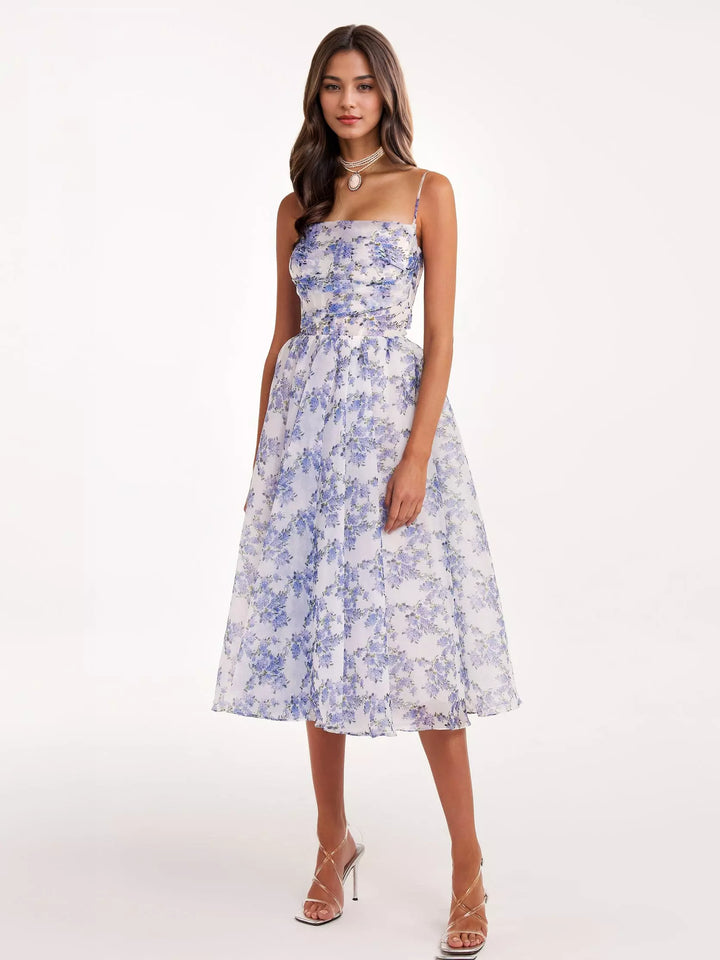 Damen Midi-Kleid mit elegantem Chiffon und floralen Applikationen Drune
