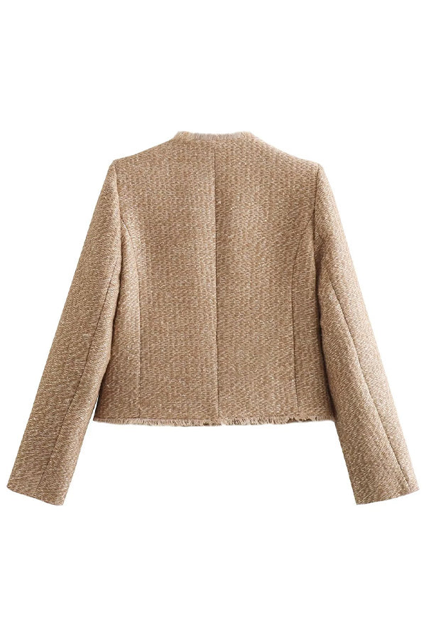 Drune | Flosset Jacke mit rundem Hals und Knöpfen