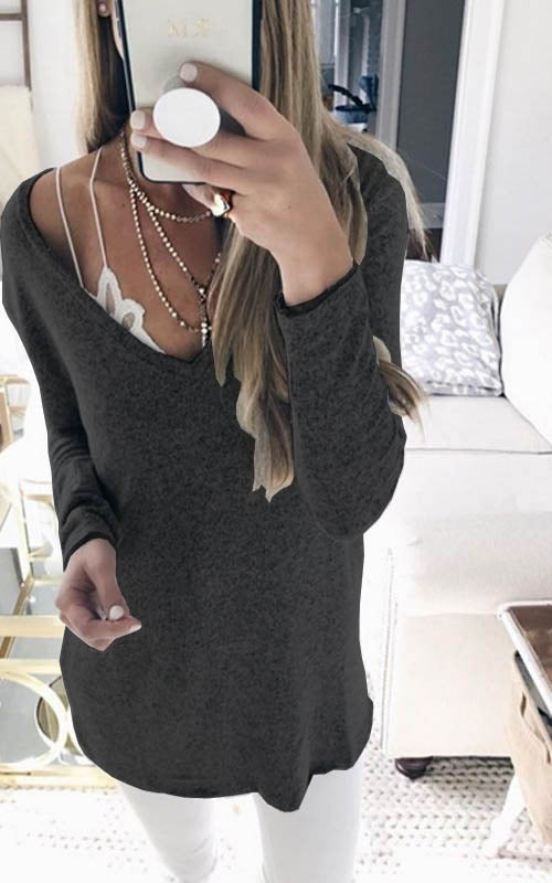 Damen feinstrick Tunika mit tiefem V-Ausschnitt und lässigem Oversized-Schnitt Drune