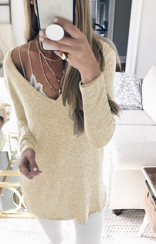 Damen feinstrick Tunika mit tiefem V-Ausschnitt und lässigem Oversized-Schnitt Drune