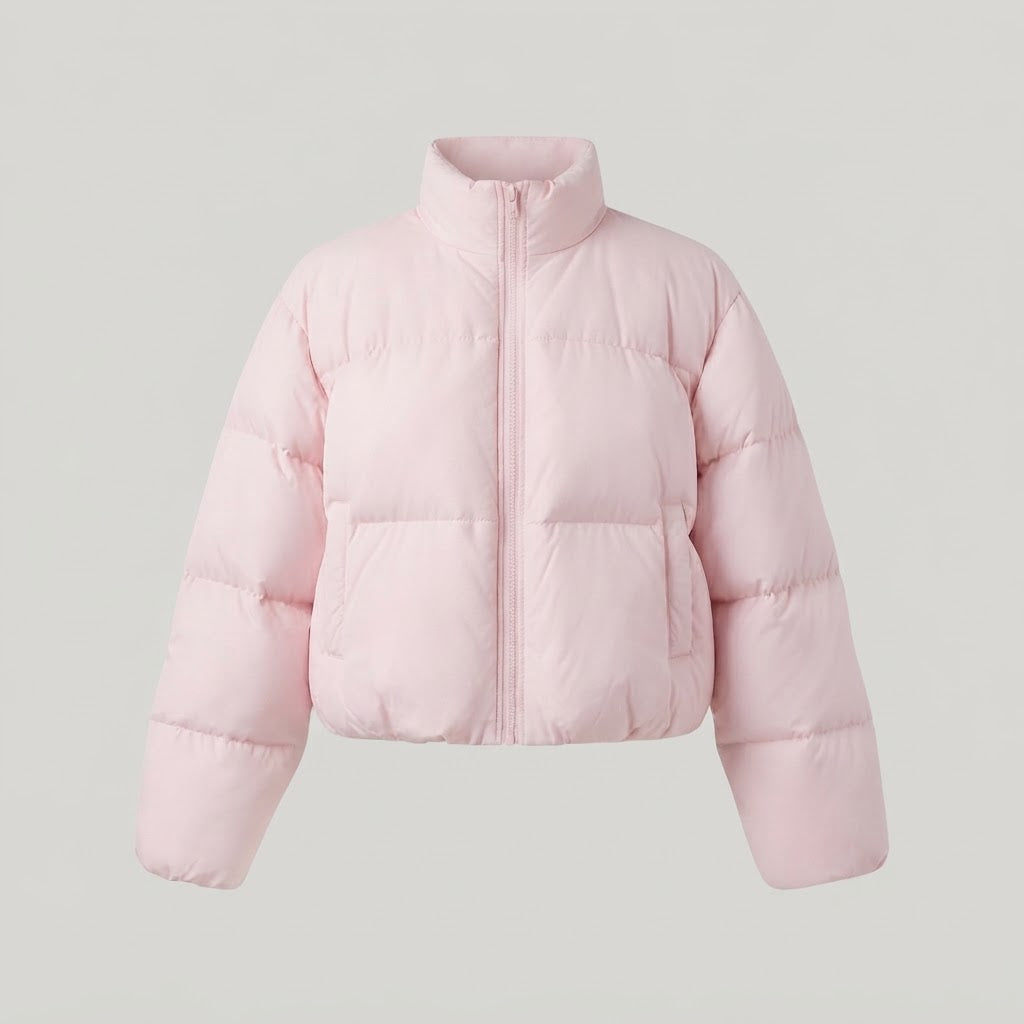 Damen Kurzgeschnittene gesteppte Pufferjacke mit Stehkragen und Cropped-Silhouette Drune