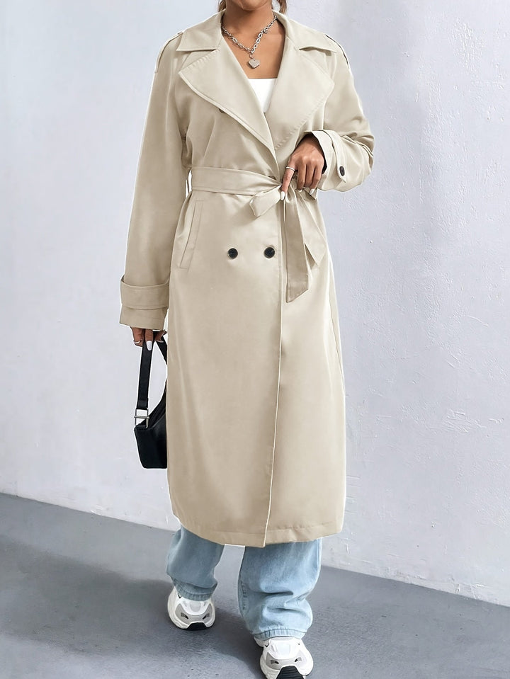 Drune | Trenchcoat in schlichter Farbe mit gegürteten langen Ärmeln für Damen - Perfekt für Formelle Anlässe
