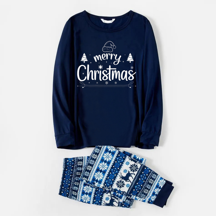 Drune | Merry Christmas Print Blaue Familien Weihnachts Matching Pyjamas