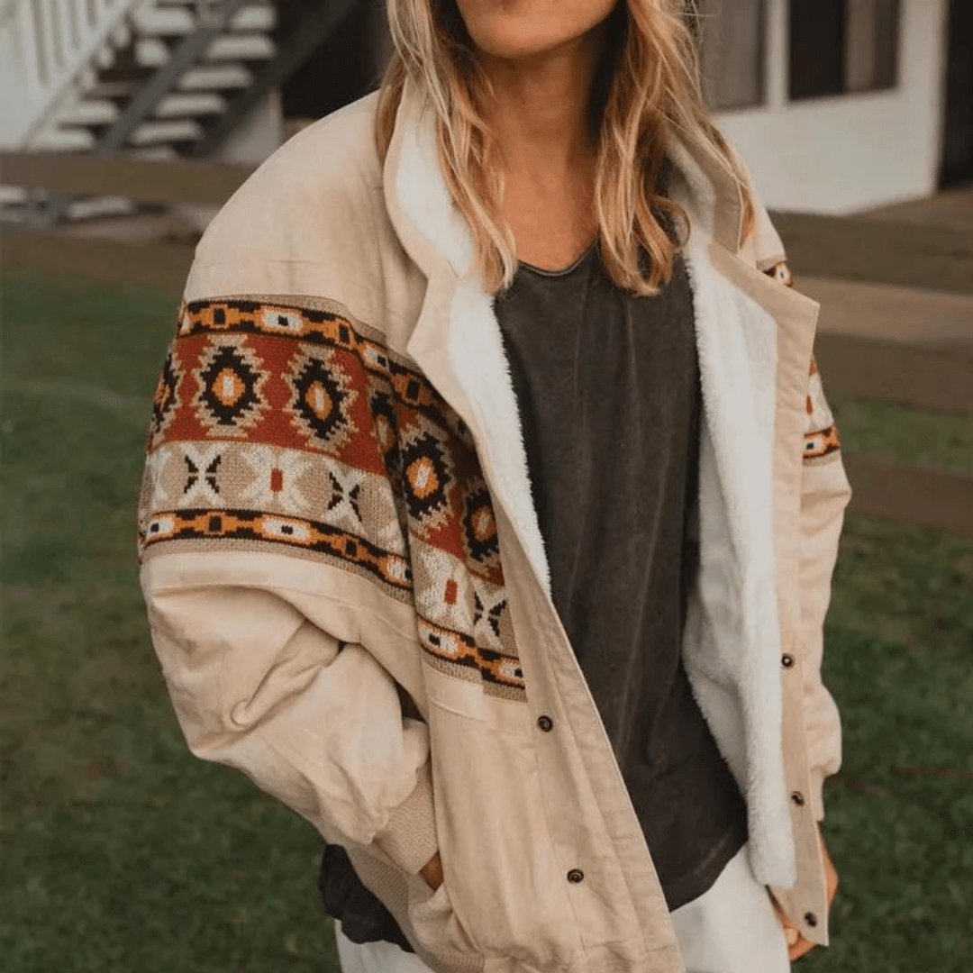 Drune | Bestickte Jacke - Warmes Sherpa-Futter - Lockere Passform - Von der Western-Kultur inspirierten Stil