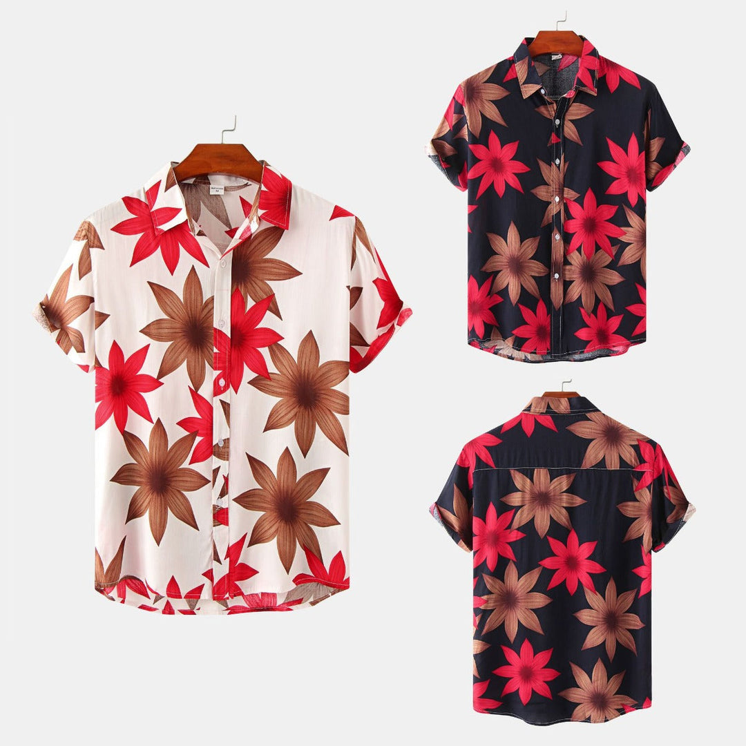 Drune | Floral kurzärmeliges Blumenhemd Männer