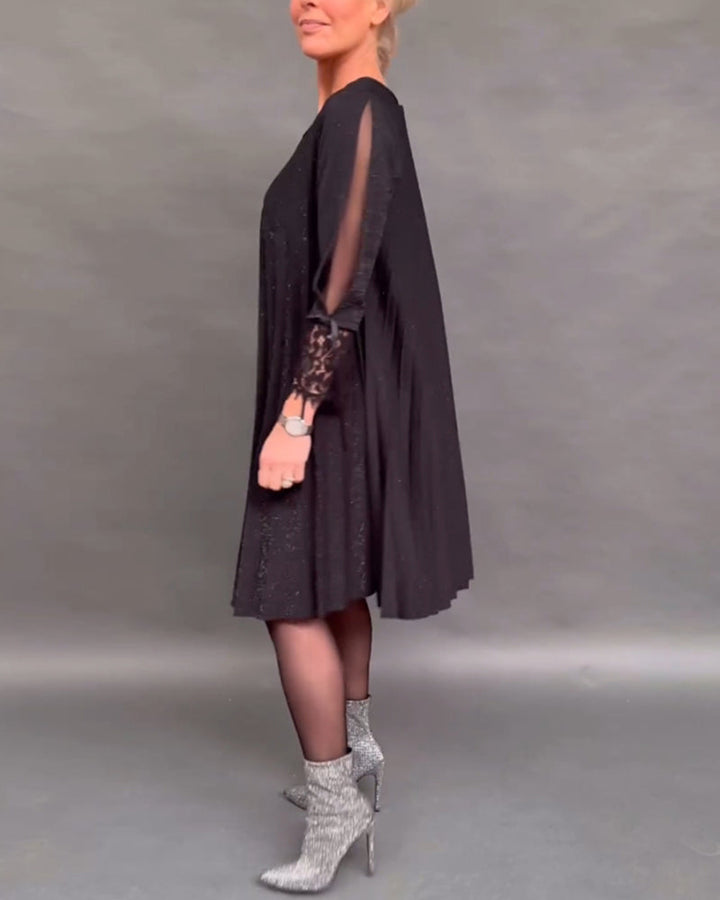 Drune | Einfarbiges Plissiertes Patchwork Spitzenkleid