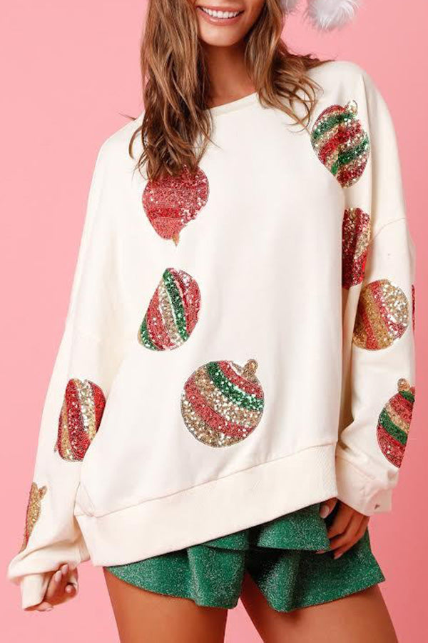 Drune | Weihnachts-Ei Pailletten Lässiger Langarm Sweatshirt