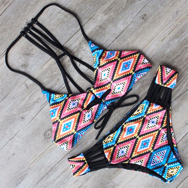 Damen Bikiniset mit geometrischem Muster Drune
