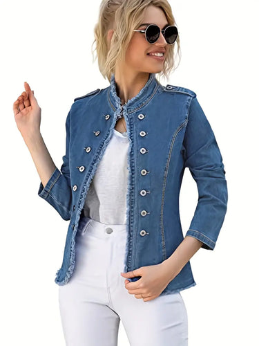 Drune | Blaue Raw-Trim Jeansjacke für Damen