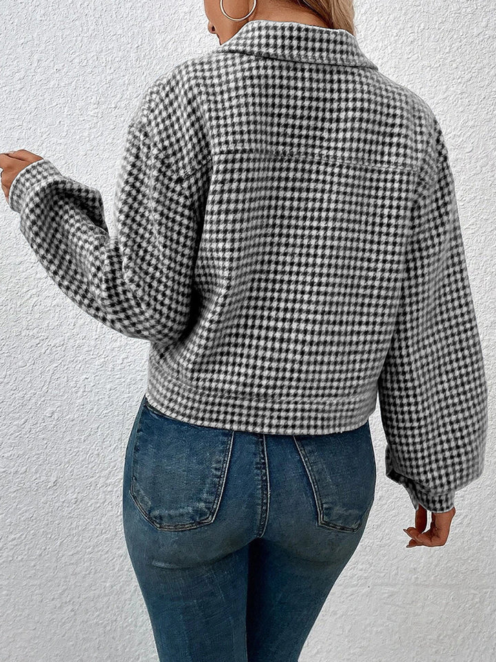 Drune | Kurze Jacke mit Hahnentritt-muster Knopfverschluss Schick und Klassischer Stil