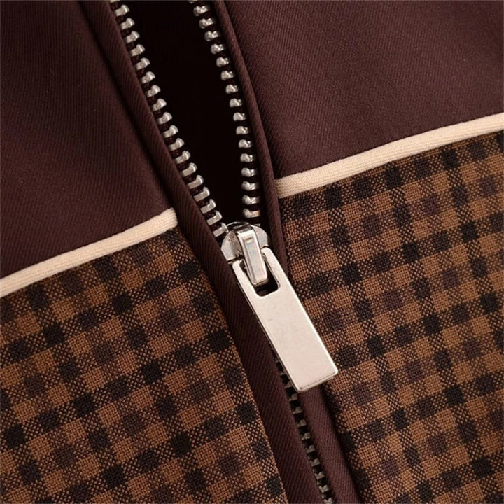 Drune | Damen leichte karierte Zip-Up Freizeit Frühlingsjacke