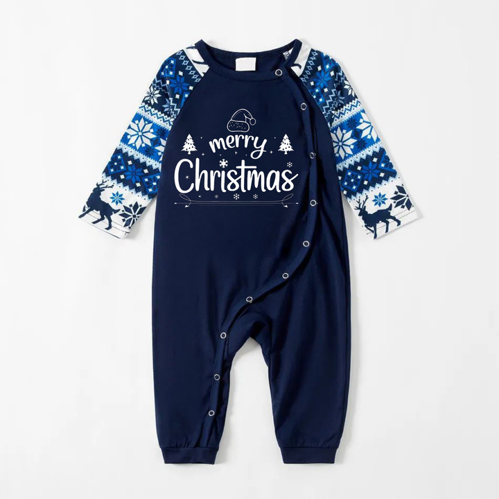 Drune | Merry Christmas Print Blaue Familien Weihnachts Matching Pyjamas