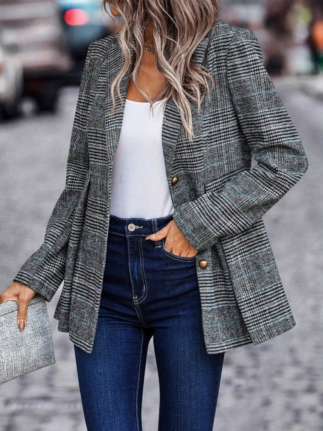 Drune | Stilvolle Herbst Klassische Karierte Knopf-Blazer Für Frauen