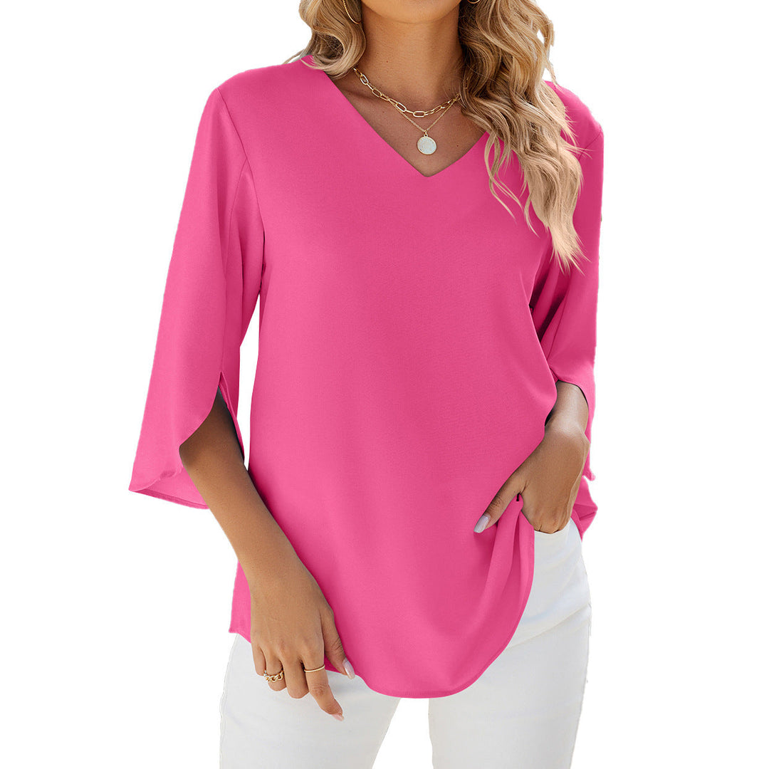 Drune | Lockeres Chiffon Blusentop Mit V-Ausschnitt