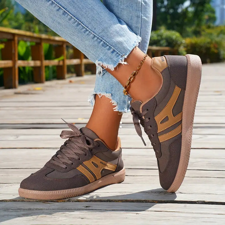 Damen lässige Turnschuhe mit niedrigem Absatz, Schnürung Mode Schuhe Drune