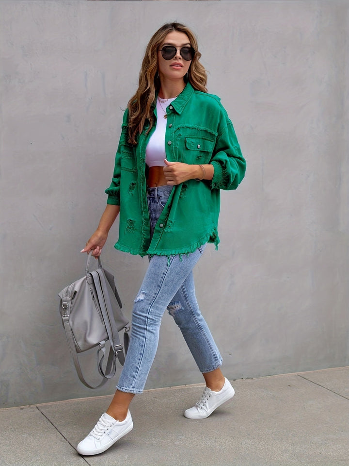 Drune | Denimjacke Boho Nicht Dehnbar, Einfarbig, Knopfverschluss
