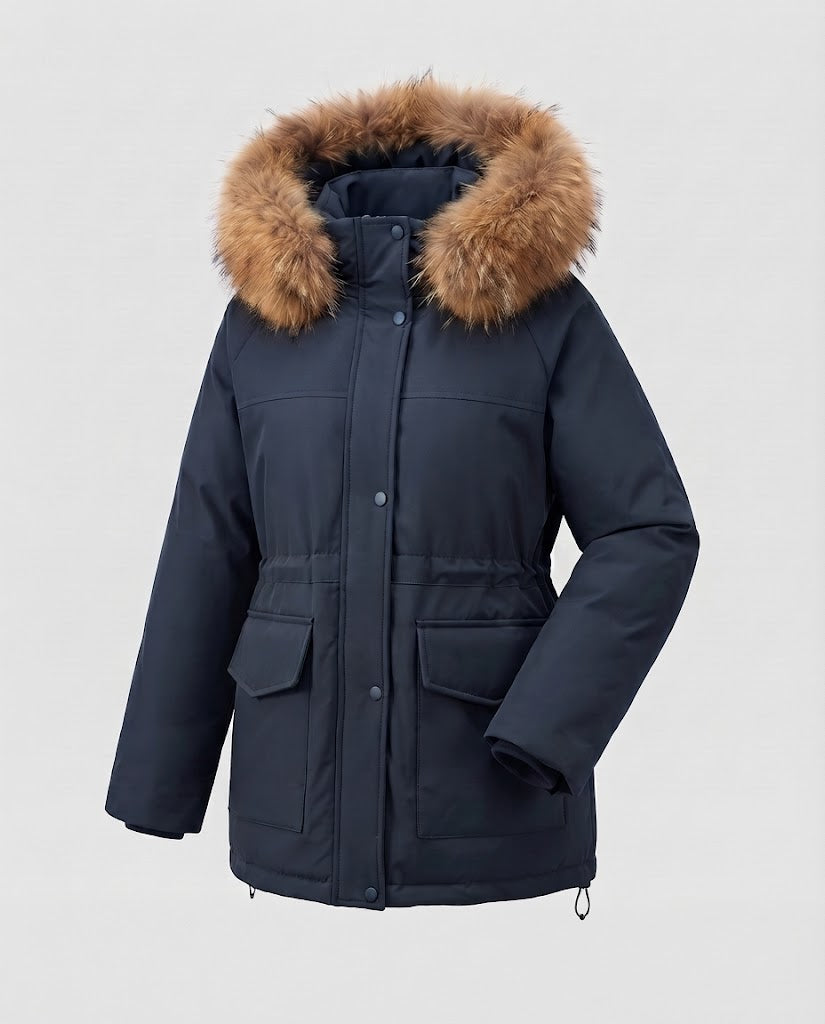 Damen Wattierter Thermo-Parka mit großvolumiger Kunstfellkapuze und Utility‑Taschen Drune