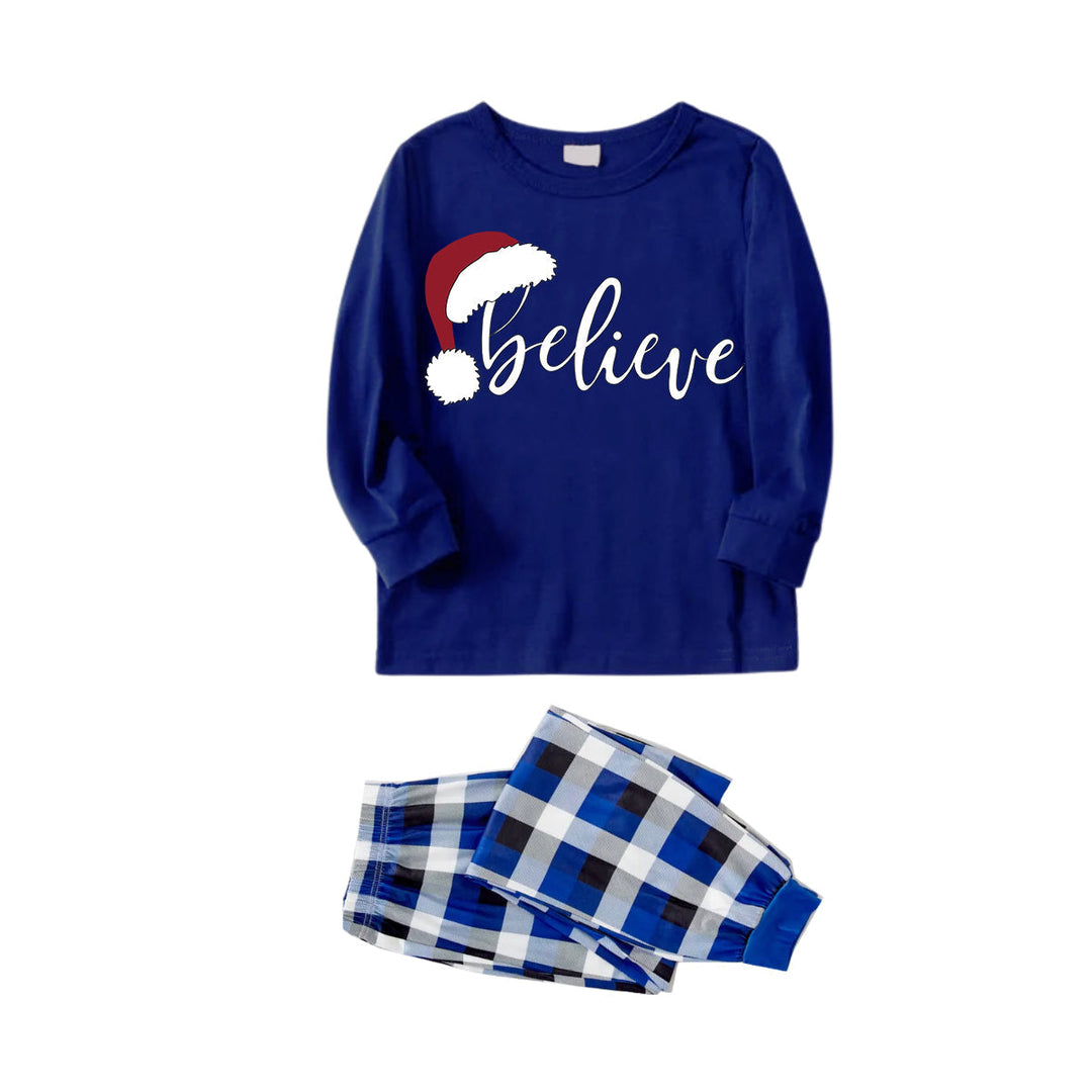 Drune | Paar Blaue Karierte Pyjamas Mit "Believe" Textdruck