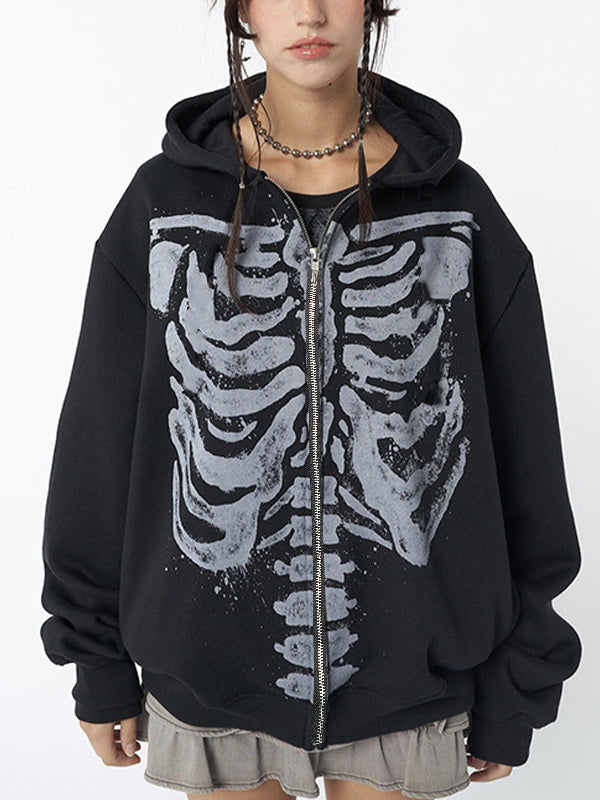 Drune | schwarze oversized Hoodie mit Skelettdruck
