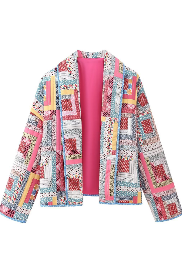 Drune | Cardigan gesteppt Colorblock Karo Baumwolljacke