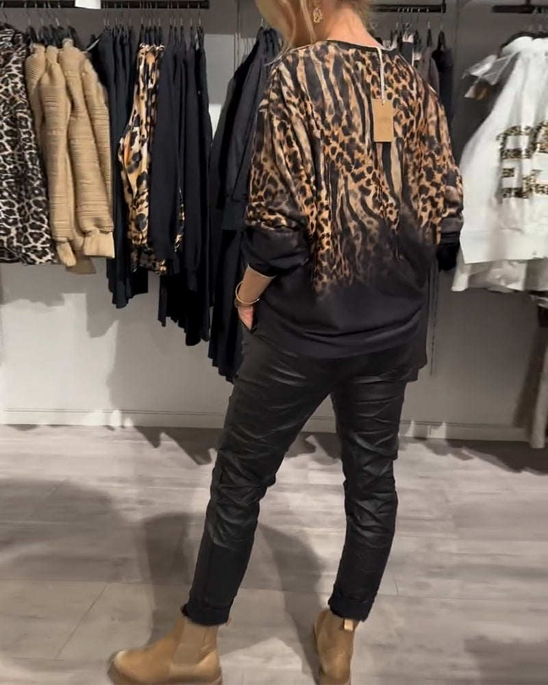 Drune | Bluse mit Rundhalsausschnitt und Leopardenmuster