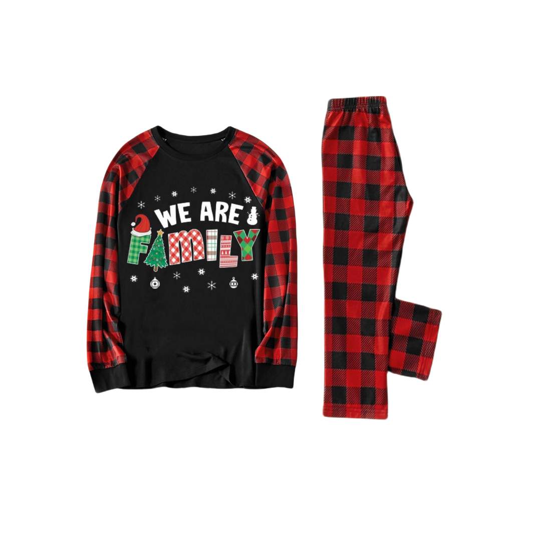 Drune | "Wir sind Familie" Print Schwarz & Rot Karo Weihnachten Passende Pyjamas