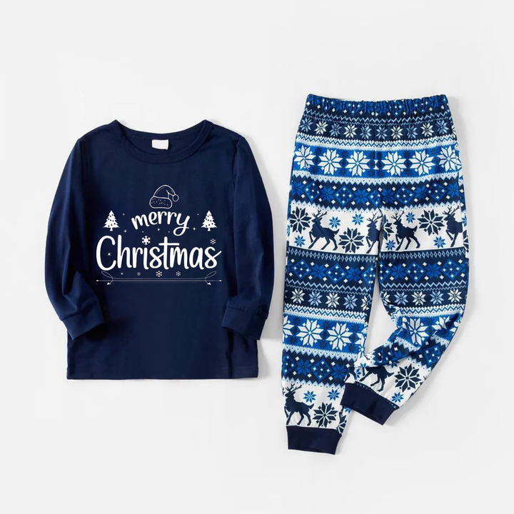 Drune | Merry Christmas Print Blaue Familien Weihnachts Matching Pyjamas
