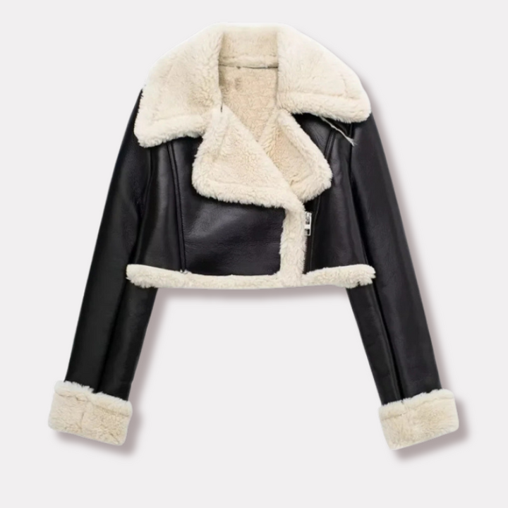 Drune | Short leather jacket with teddy lining