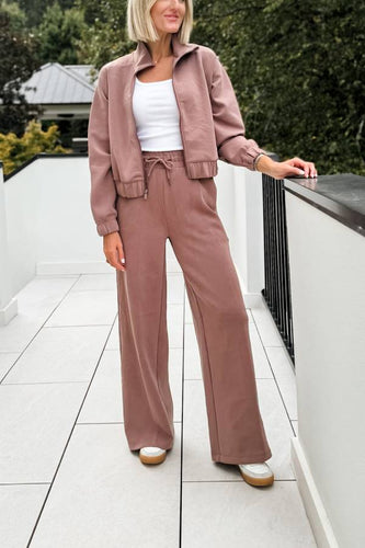 Drune | Sleek Full Zip Jacke und Hohe Taille Elastischer Bund Taschen Weite Beinform Sweatpants Set
