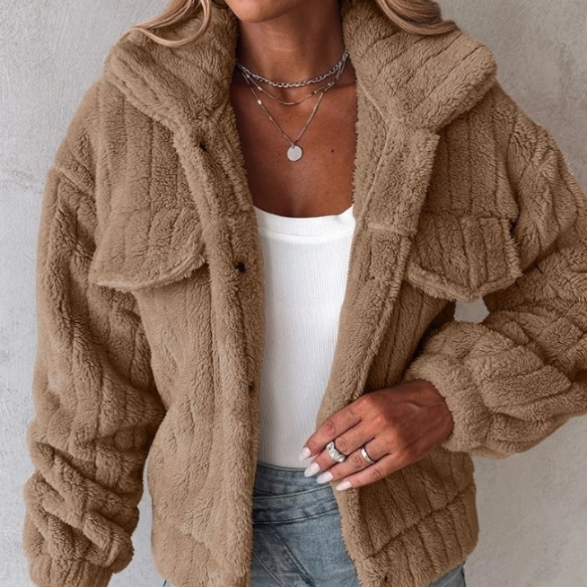 Drune | Damen Kurze Warme Teddyjacke Gemütlicher Stil