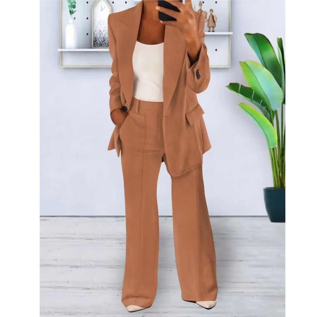 Drune | lässige Passform einfarbiger lässiger Taschenblazer und Hosen Set