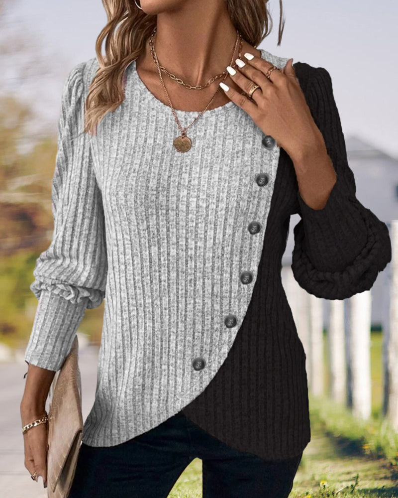 Drune | Stylischer Zweifarbiger Pullover mit Knöpfen für Frauen