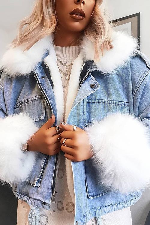 Drune | MODACHIC Jeansjacke mit Pelzbesatz