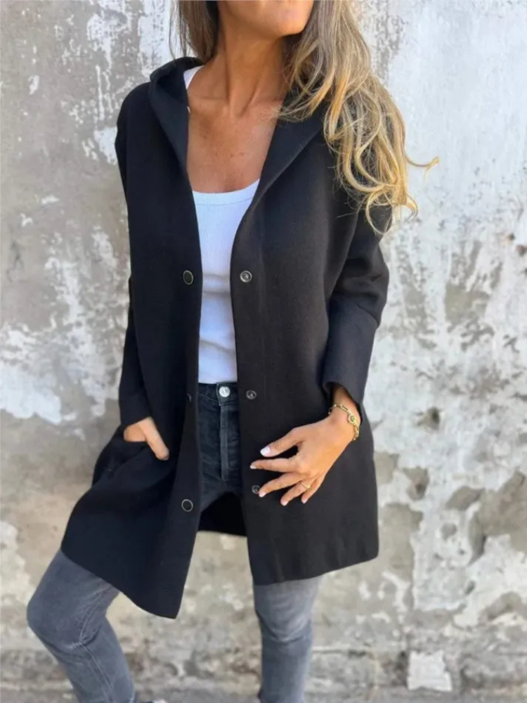 Drune | Lange Strickjacken Für Damen Eleganter Strickjacke Mit Kapuze Und Knöpfen