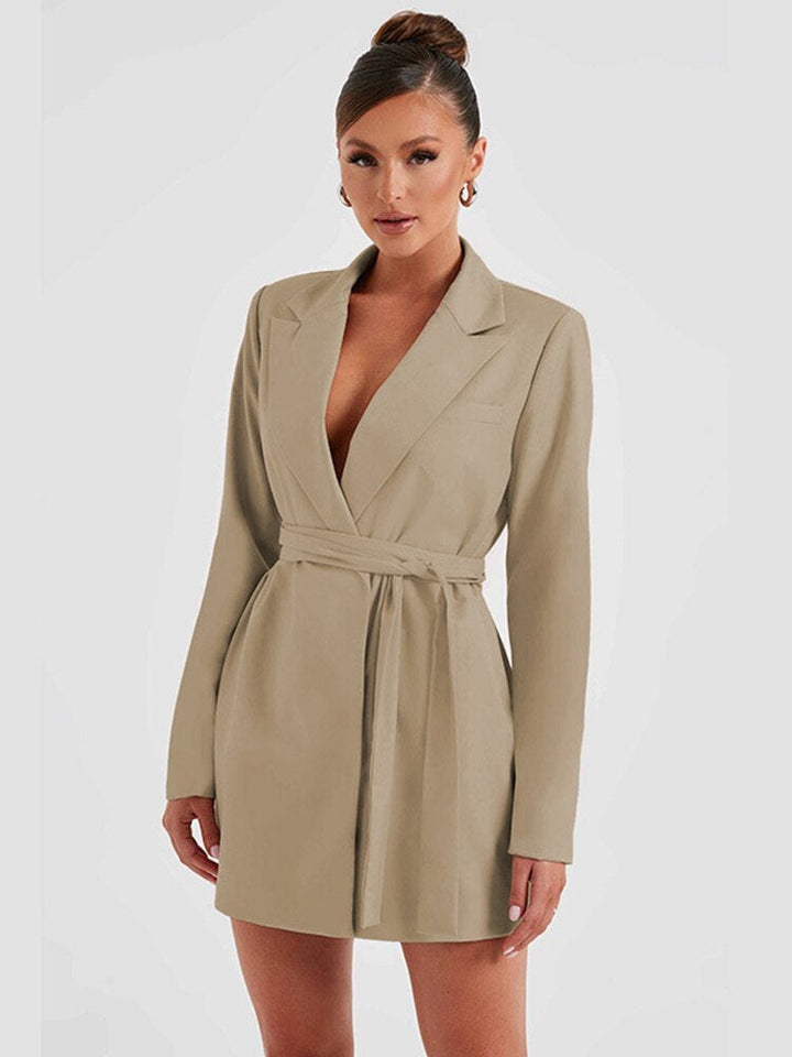 Drune | Blazer Kleid - Taillierte Passform - Mini Länge - V-Ausschnitt - Langarm Elegante Kleidung