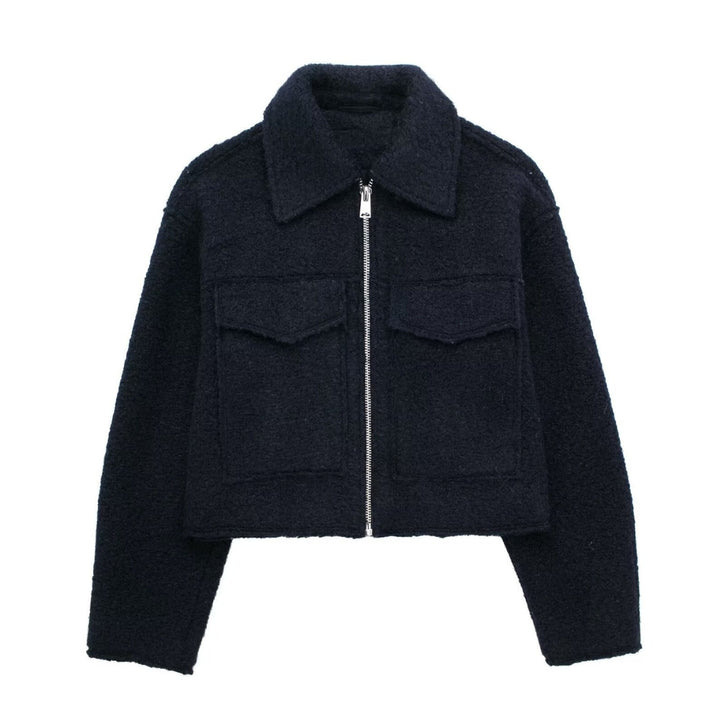 Drune | Kurze Wolljacke Scharfer Kragen Strukturiert und Warm