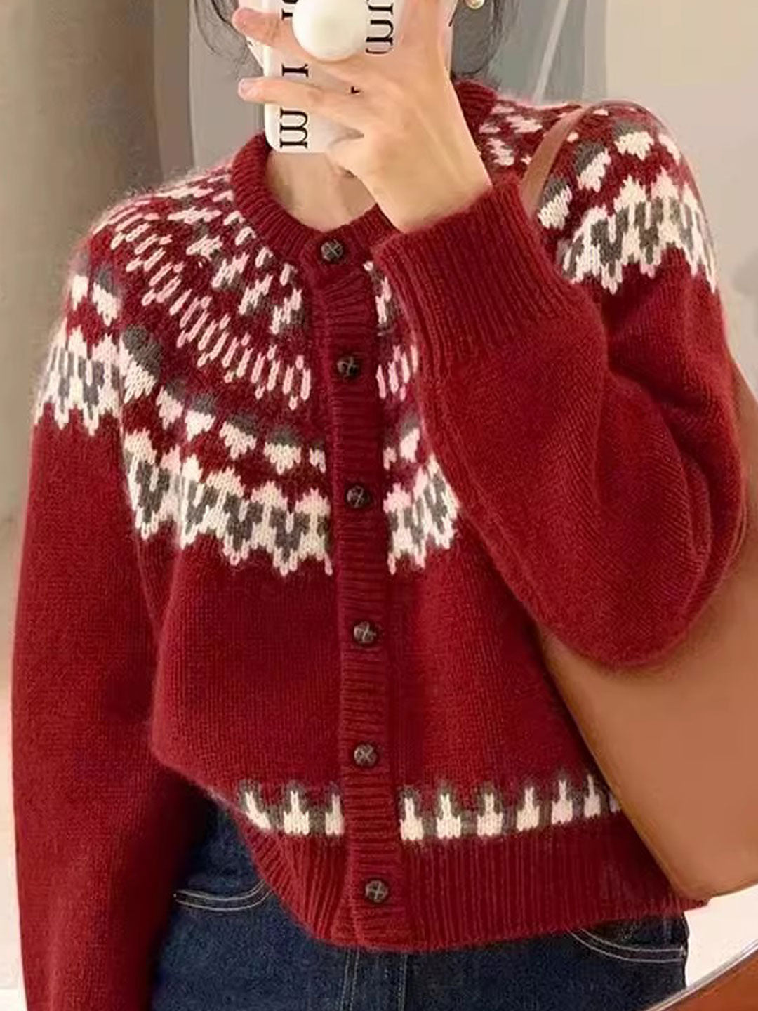 Drune | Retro Kontrast Strickjacke mit Knöpfen