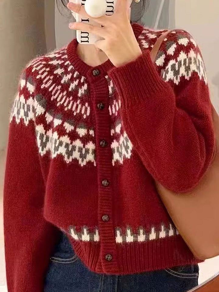 Drune | Retro Kontrast Strickjacke mit Knöpfen