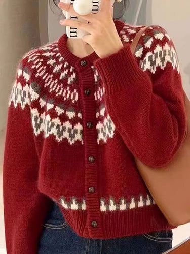 Drune | Retro Kontrast Strickjacke mit Knöpfen