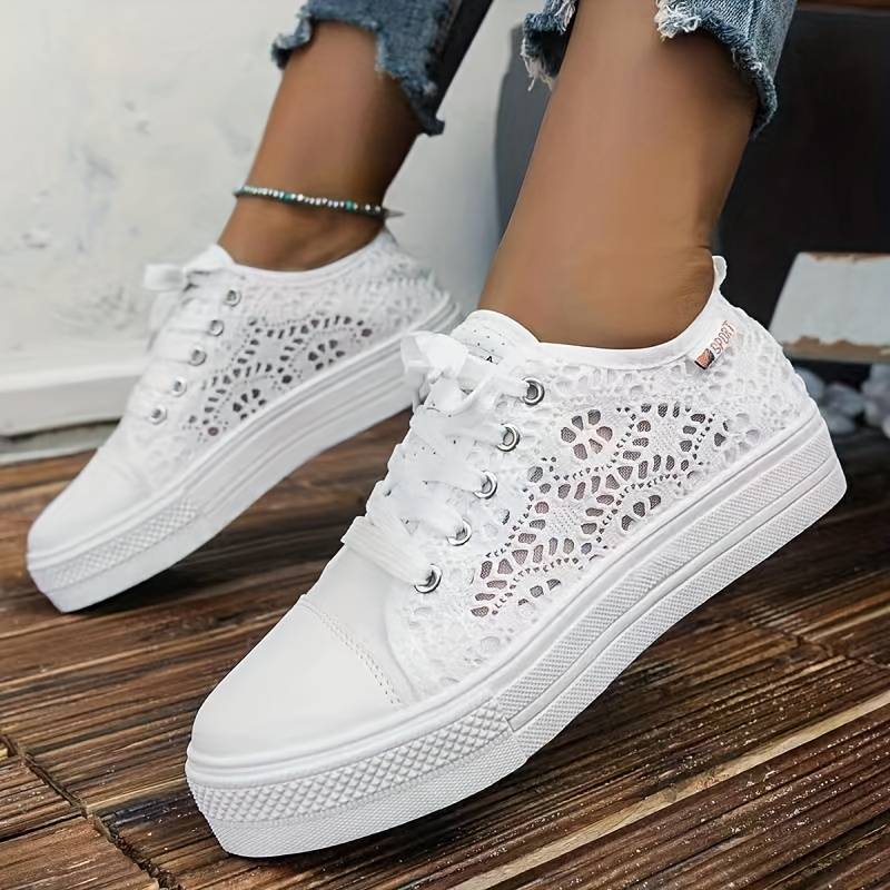 Damen Luftige Spitzen Sneaker Leicht mit Plateausohle