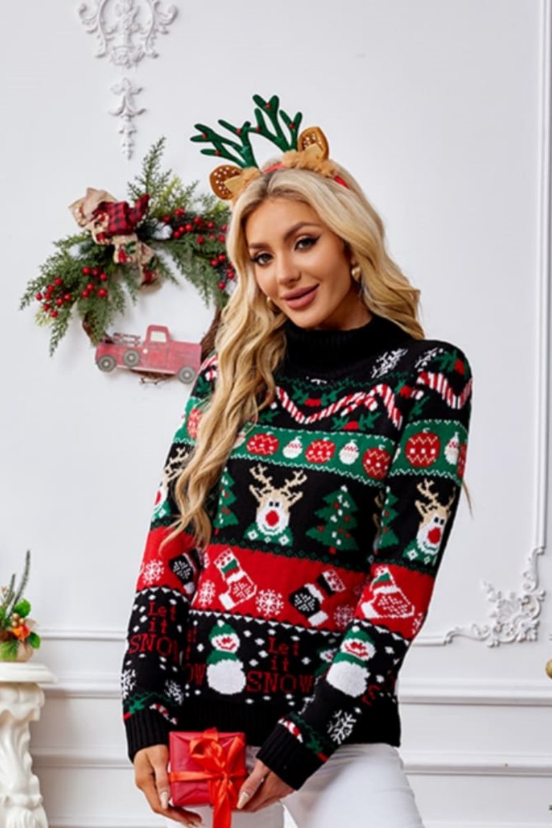 Drune | Hoher Hals Weihnachten Schneemann Stickerei Pullover