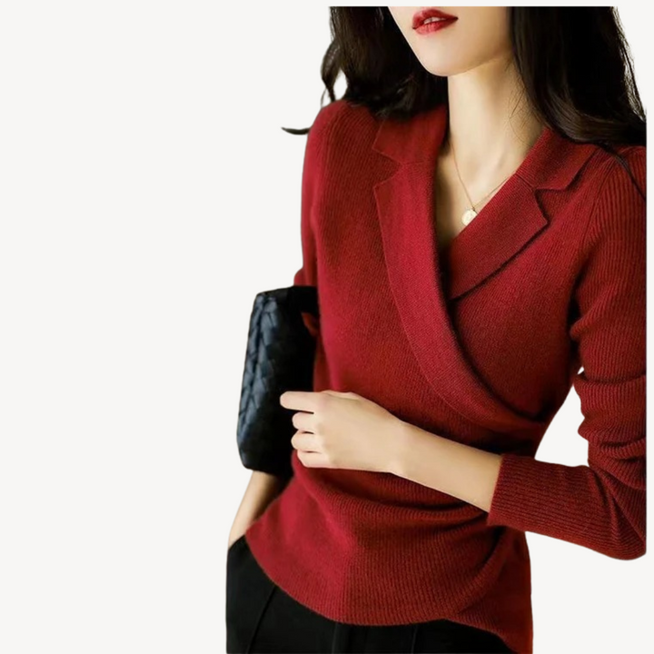 Drune | Damen Strick-Wickel V-Ausschnitt Pullover
